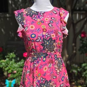 LOFT Floral Ruffled Sleeve Dress